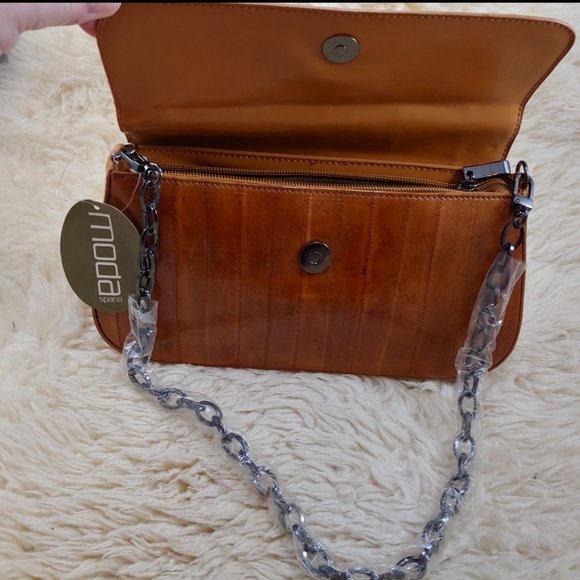 MODA SPANA Eel Skin Clutch/Purse, Tan - Picture 7 of 16